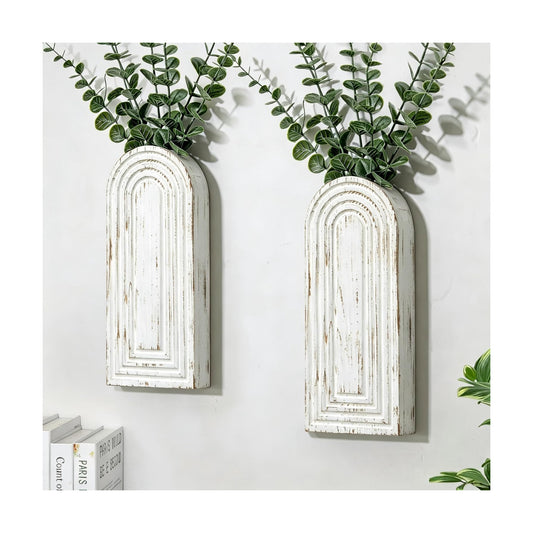 Wood Wall Hanging Planters / Washed White