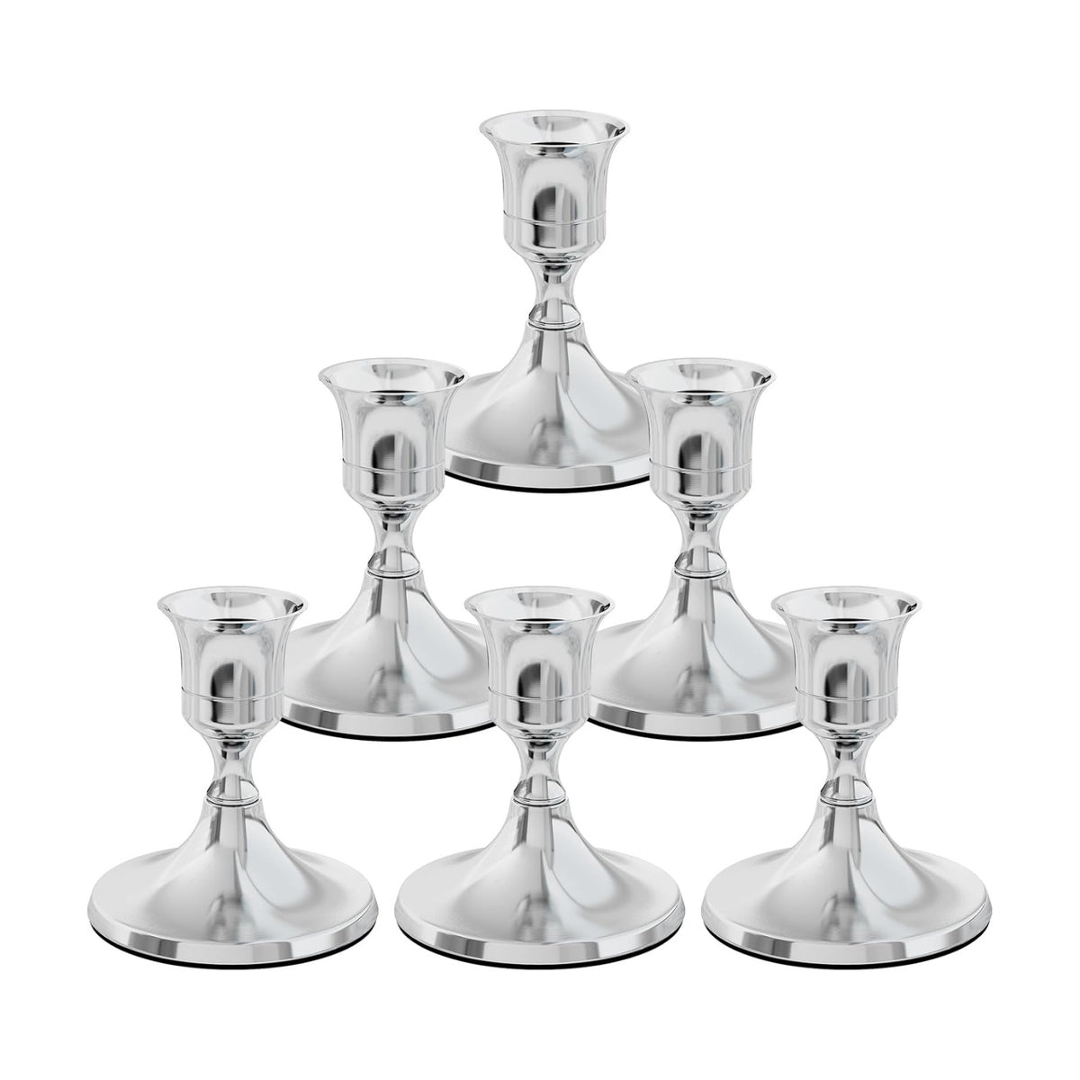 zeochyni Set of 6 Silver Taper Candle Holders for Home Decor