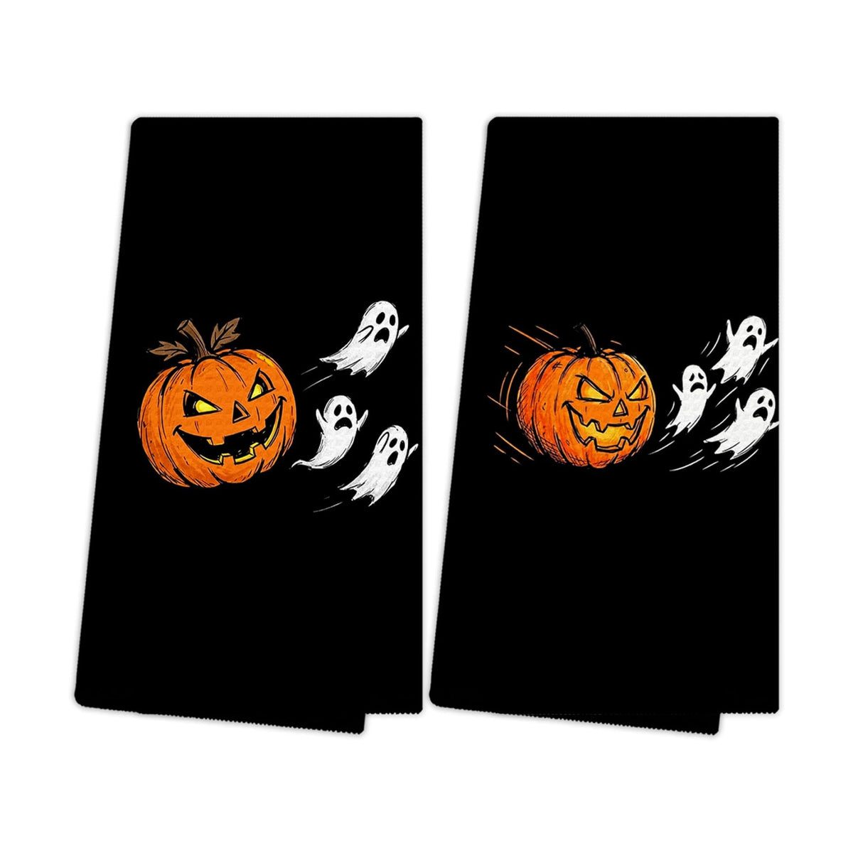 Halloween Pumpkin Ghost Kitchen Towels, Halloween Hand Towels for Bathroom Decor, Funny Spooky Pumpkin Ghost Black Dishcloths Dish Towel for Kitchen 16x24 Inches Set of 2