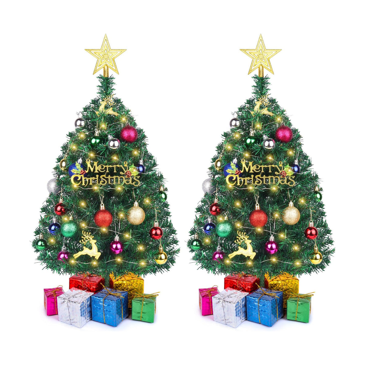 Mini Christmas Tree with Lights, 2 Ft Small Tabletop Christmas Tree, 2 Pack