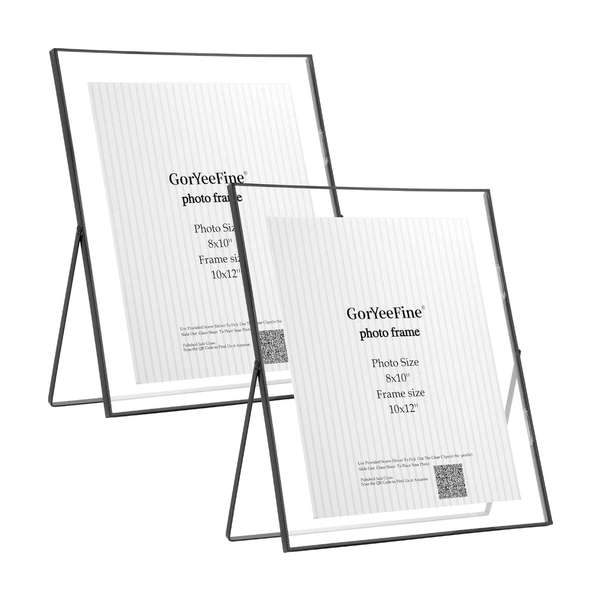10x12 Black Floating Metal Beaded Frame,Tempered Glass | Fits 7x9,8x10,8.5x11 photos, adjustable tabletop or shelf