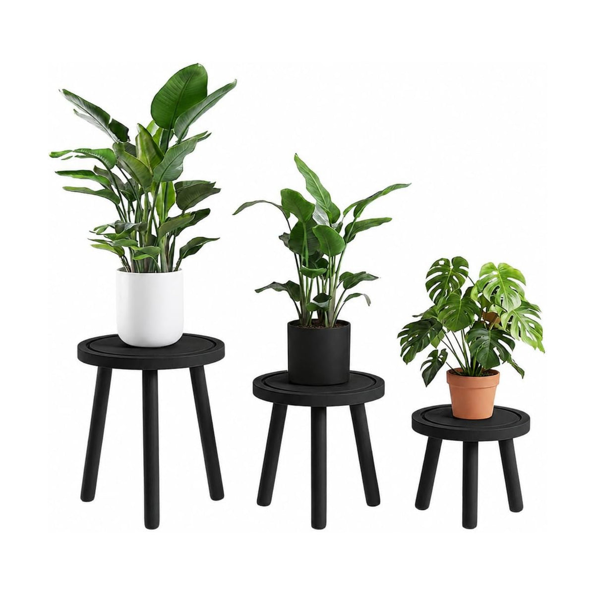 Amdermi 3-Pack4-pack Wood Plant Stands Indoor, Single Plant Stand for 6-12 Inch Pots, Mid-Century Modern Plant Stool