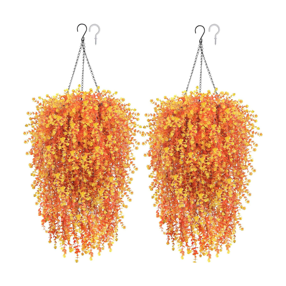 2 Set Fall Artificial Flower Hanging Baskets for Outdoors, UV Resistant