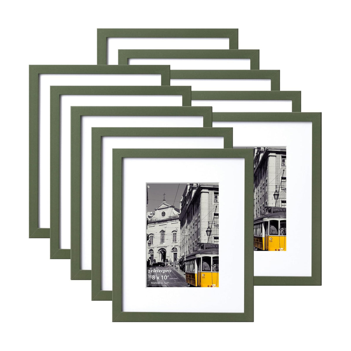 eletecpro 8x10 Picture Frames, Acrylic Cover, Dark Green, Set of 10 | Display Photo 5x7 with Mat or 8x10 without