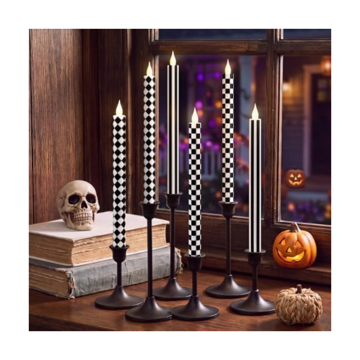 Honoson 6 Pcs Halloween Flameless Taper Candles 10.6 Inch Table Home Decor