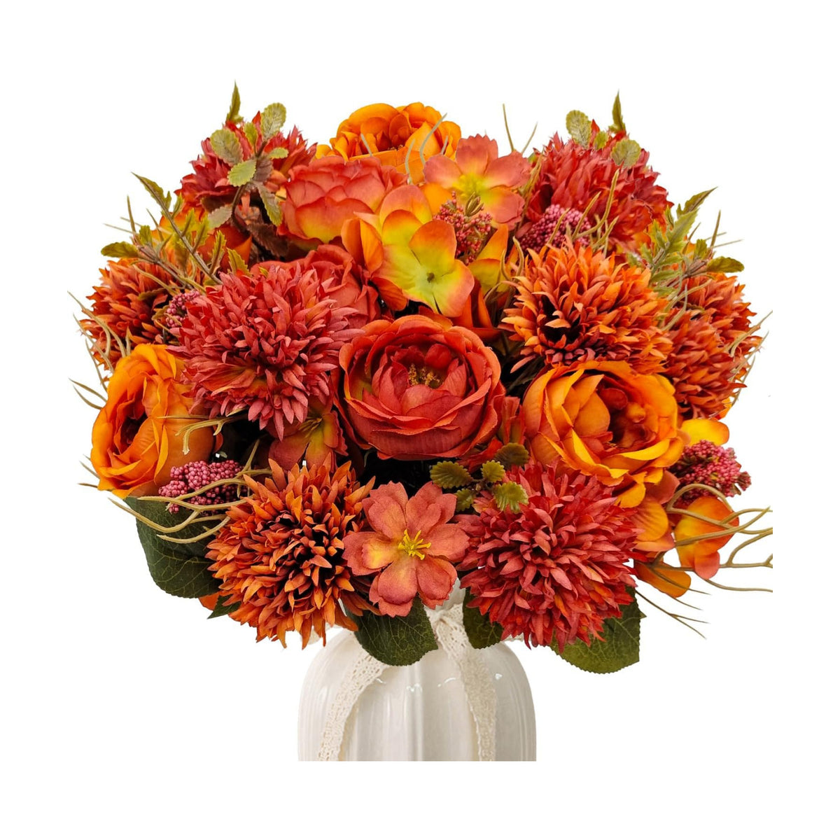 2 Bundles Fall Artificial Flowers Bouquet Fake Peony Silk Chrysanthemums Autumn Faux Floral Arrangements for Home Decor Indoor Kitchen Table Centerpieces Vase Decoration (2, Burnt Orange)