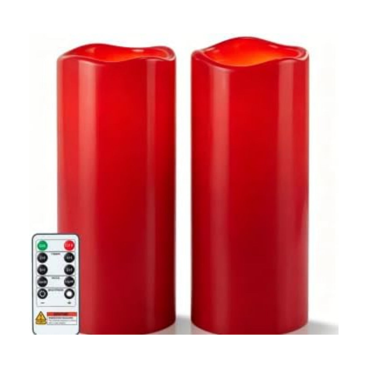 5plots 4"x10" Large Waterproof Flameless Candles Red LED Pillar Set of 2 | Battery operated LED candles with remote