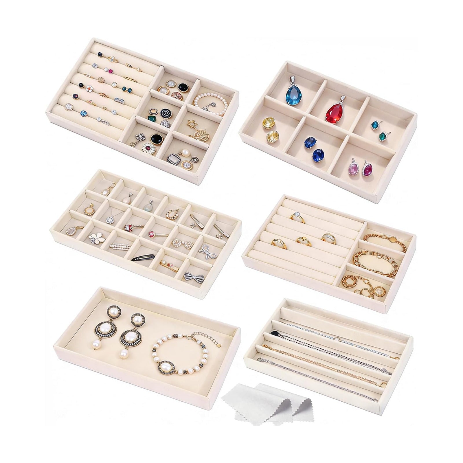 6-Piece Velvet Jewelry Organizer for Drawer