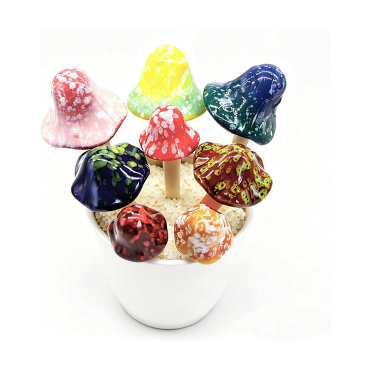 Ceramic Mushroom Plant Stakes Garden Decor Yard Fairy Art Decorative Colorful Clay Statue Lawn Home