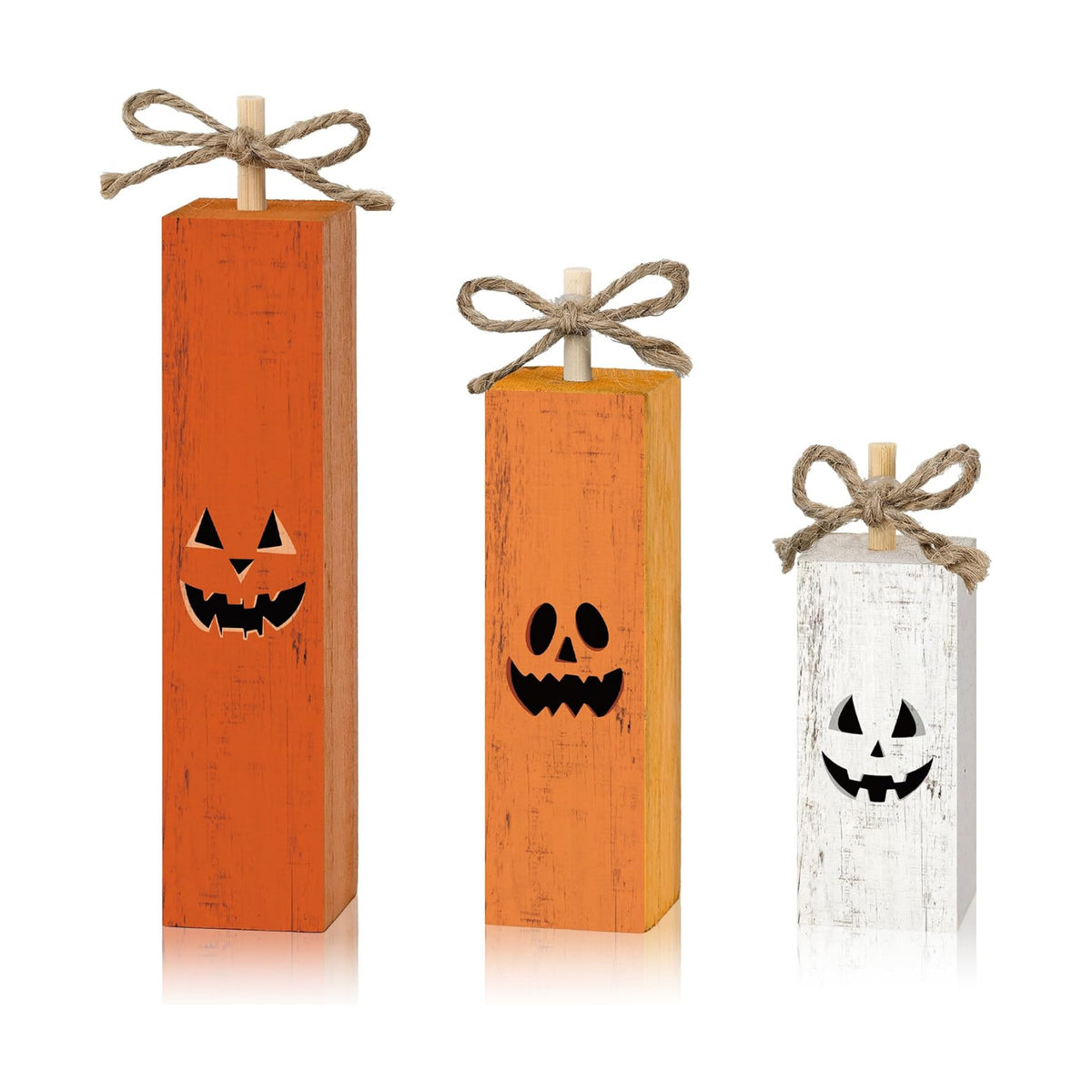 Smile Halloween Wooden Standing Block Decor Orange Jack-O'-Lantern Face