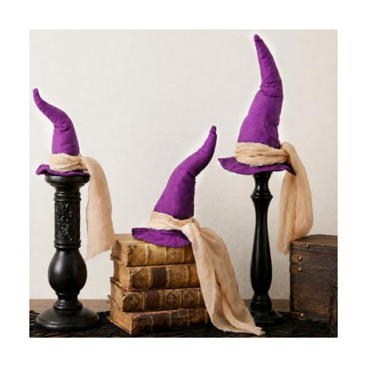 3 Pcs 3 Size Halloween Witch Hat Table Centerpieces with Gauze Ribbon