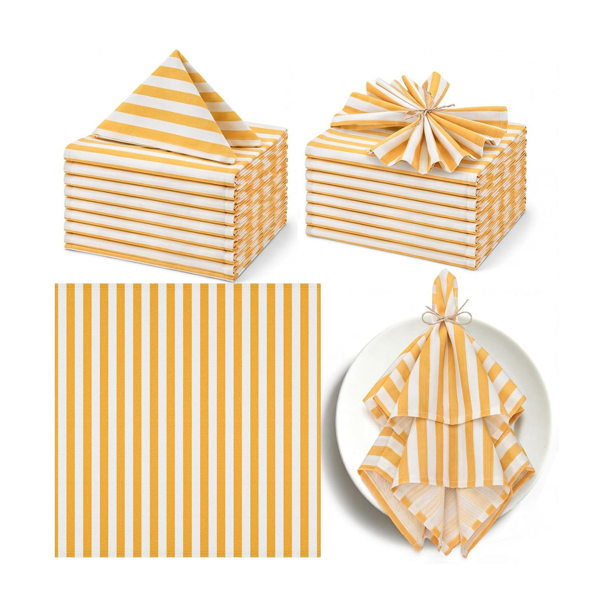 Funnymoom 12 Pcs Yellow Striped Cloth Napkins Reusable Table Supplies