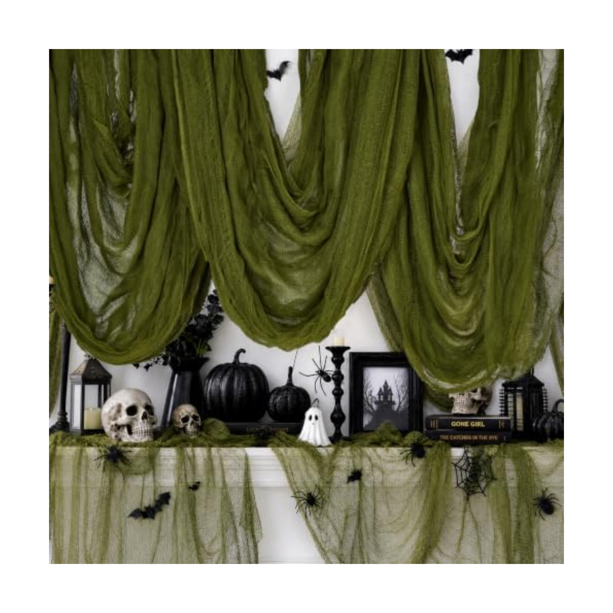 600 x 80 in Halloween Creepy Cloth for Yard and Outdoor Decorations, Green