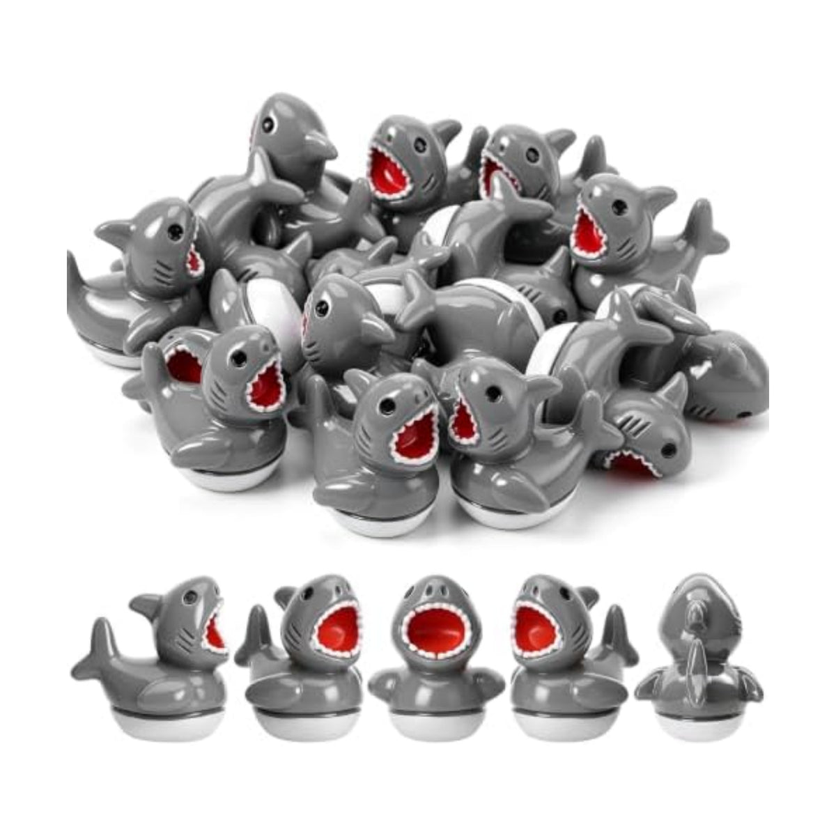 50 Pcs Shark Ducks Toy Figures, Mini Resin Ducks Bulk, Tiny Duck Figurine Dress up Game Toy for Summer Party Favors (Shark Duck)