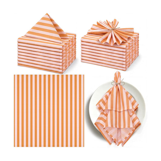 Funnymoom 12 Pcs Orange Pink Striped Cloth Napkins Reusable Home Decor