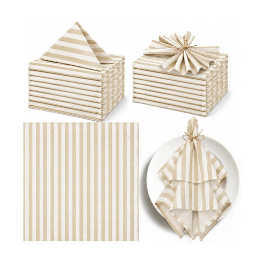 Funnymoom 12 Pcs Brown Striped Cloth Napkins Reusable Home Decor