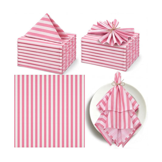 Funnymoom 12 Pcs Pink and White Striped Cloth Napkins Reusable Home Decor