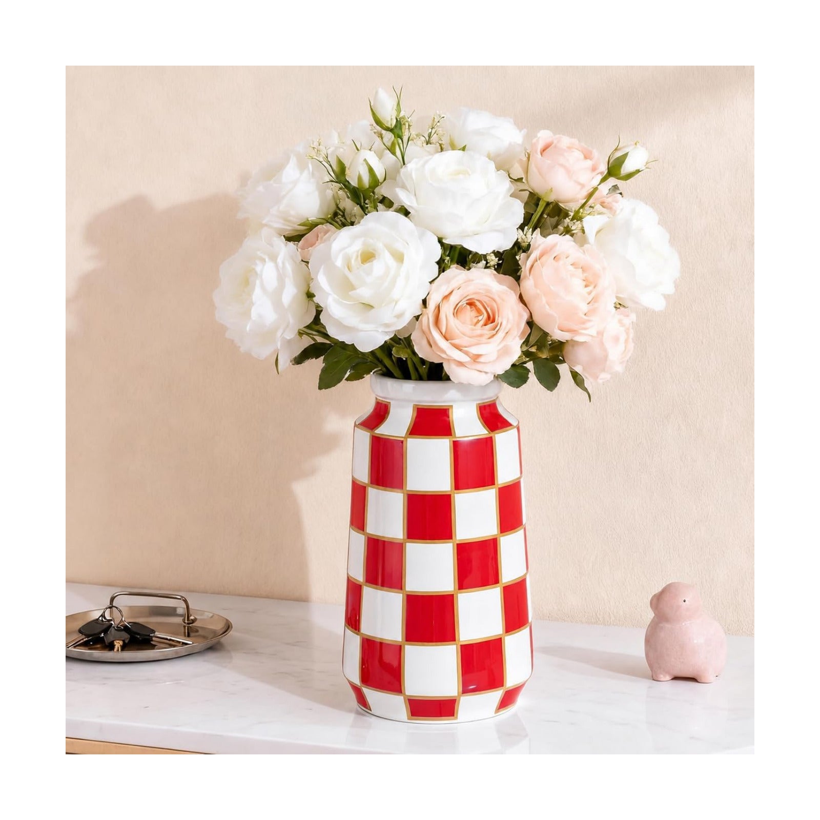Black and White Ceramic Vase / Red