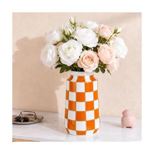 Black and White Ceramic Vase / Orange
