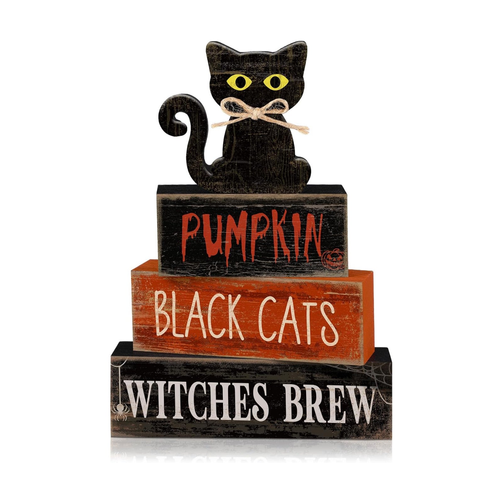 Lineshading 4 Pcs Halloween Table Decor for Home, Wooden Black Cat Sign Set