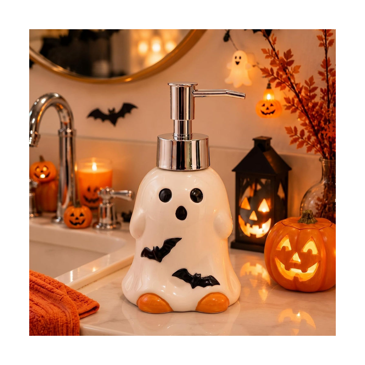 Potchen Ghost and Bat Soap Dispenser Ceramic Pump Bathroom Decor