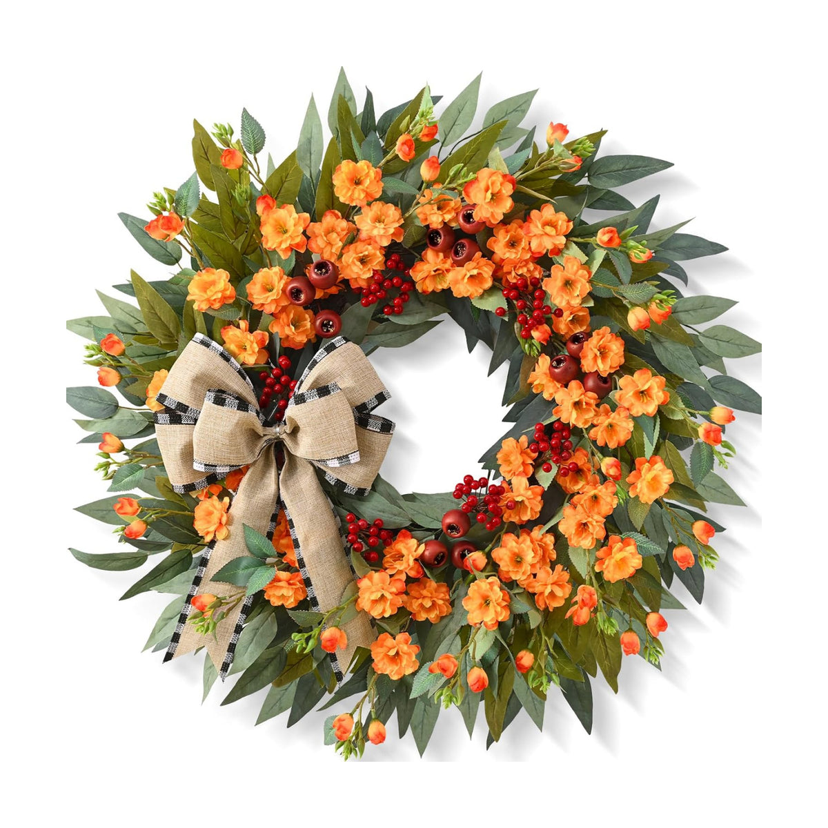 Fall Wreaths for Front Door,26 Inch Wreath for Outdoor Decor(2 Pcs)