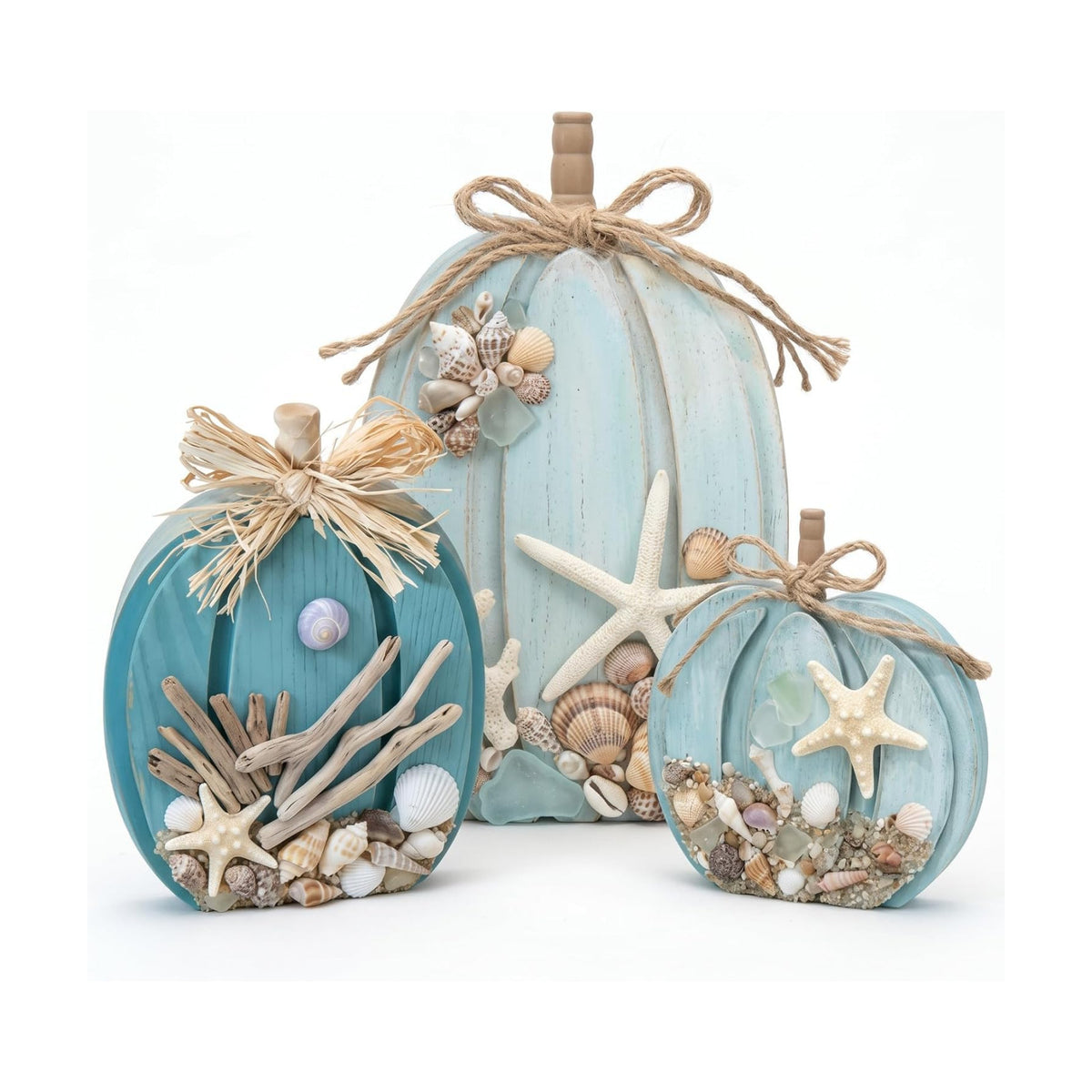 Colingmill 3 Pcs Coastal Fall Wooden Pumpkin Blue Fall Decoration for Home