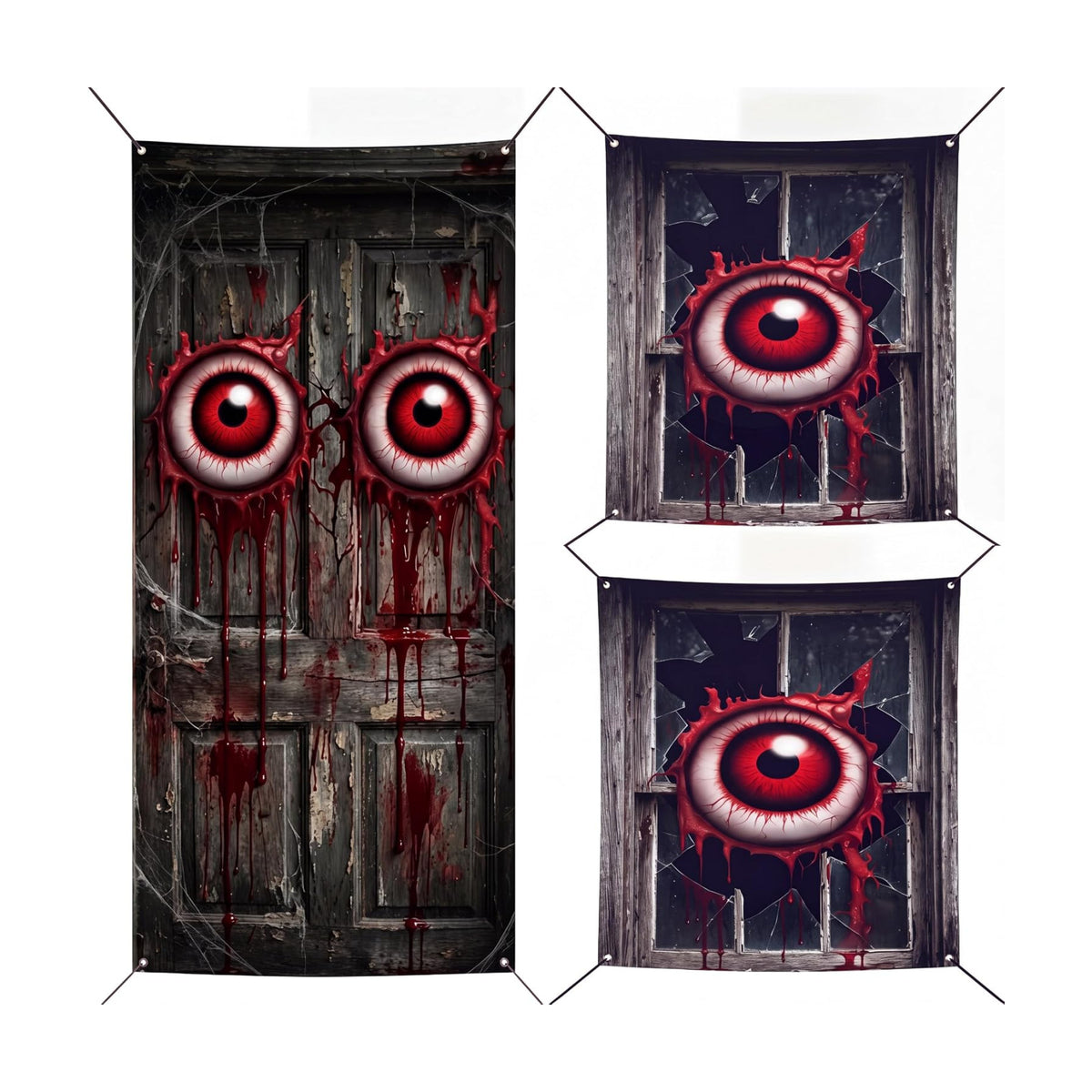 DoubleFill 3 Pcs Halloween Window Door Cover Set Bloody Eye Ball Curtain