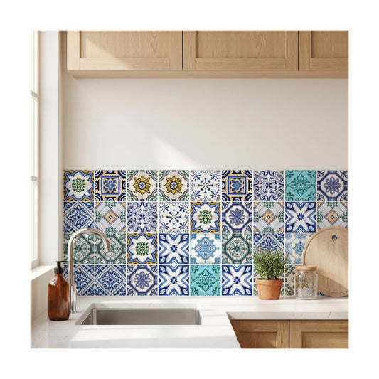 Mediterranean Tile Stickers Peel and Stick / 4 x 4 / Blue / Set of 30