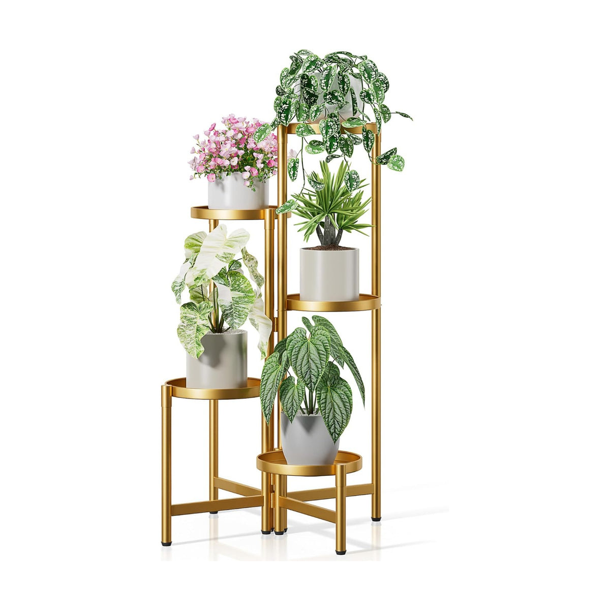 Gold Stand Plants, 5 Tiered Plant Stand Indoor for Multiple Large Planter, Tall Heavy Duty Adjustable Folding Rack with