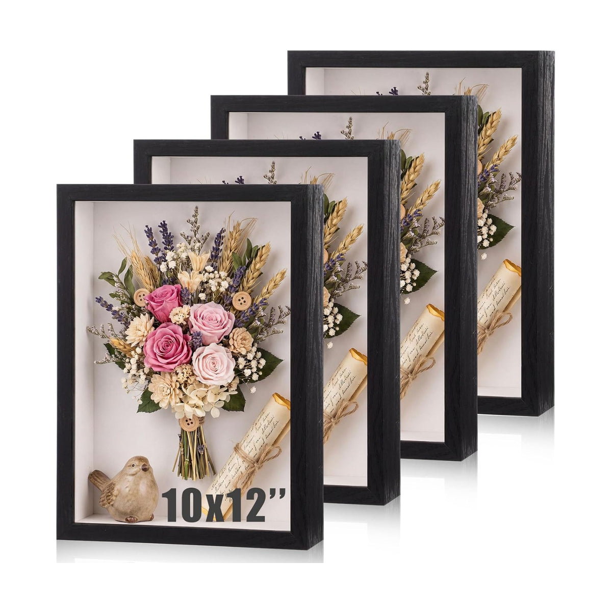 4 Pack 10x12 Shadow Box Frame Display Cases Wood Deep Shadow Box with Soft Felt Back for Memorabilia Wedding Bouquet
