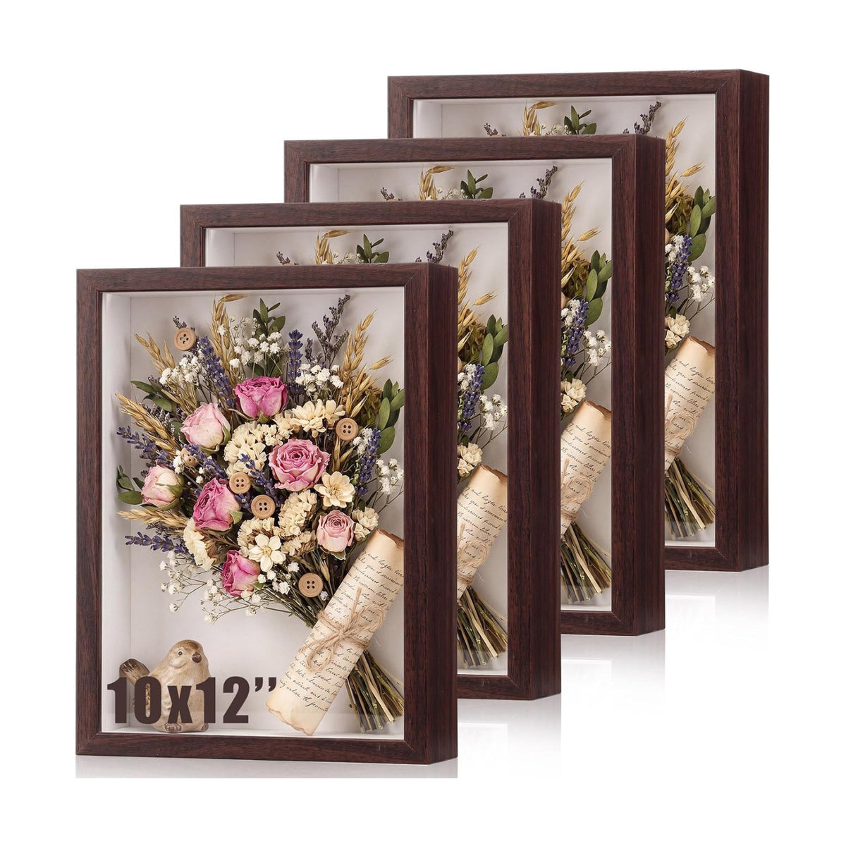 4 Pack 10x12 Shadow Box Frame Display Cases Wood Deep Shadow Box with Soft Felt Back for Memorabilia Wedding Bouquet