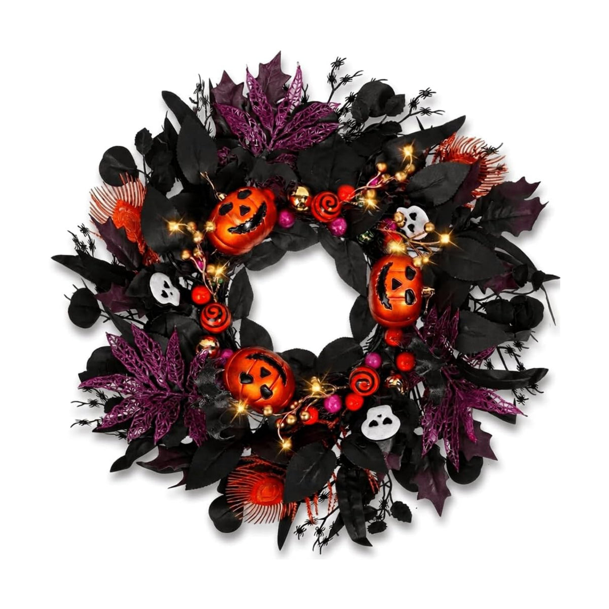Halloween Wreath for Front Door, 24" Black Gothic Spooky Outdoor Décor
