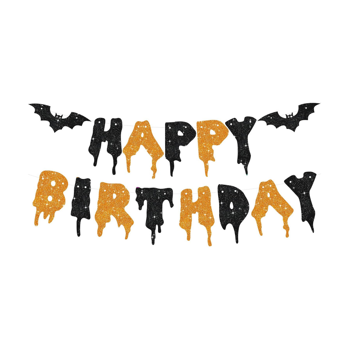 Glitter Happy Birthday Halloween Banner - NO DIY - Halloween Hanging Paper Garland Bunting Banner Decorations, Party Supplies for Kids Boy Girl Birthday Black Orange
