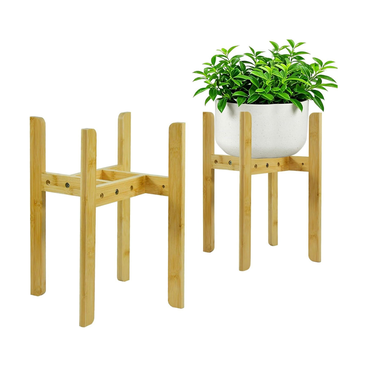 15.7” Bamboo Adjustable Small Plant Stand Indoor for 8-12 Inch Pots 2 pack | Compact Sturdy