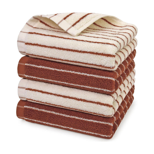 Striped Cotton Hand Towels Set of 4 - Soft, Absorbent Towels for Bathroom | Kitchen & Fall Gatherings, 13" x 29"