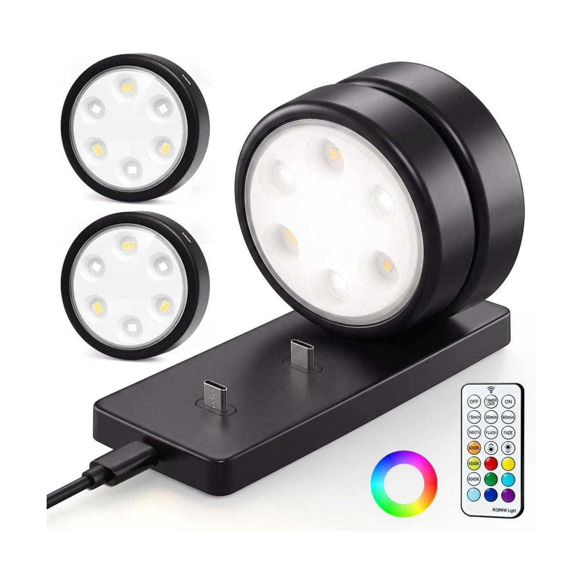 HOLKPOILOT Puck Lights with Charging Station, 2000mAh Rechargeable Under Cabinet Lighting with Remote, 3 Color Temps &7