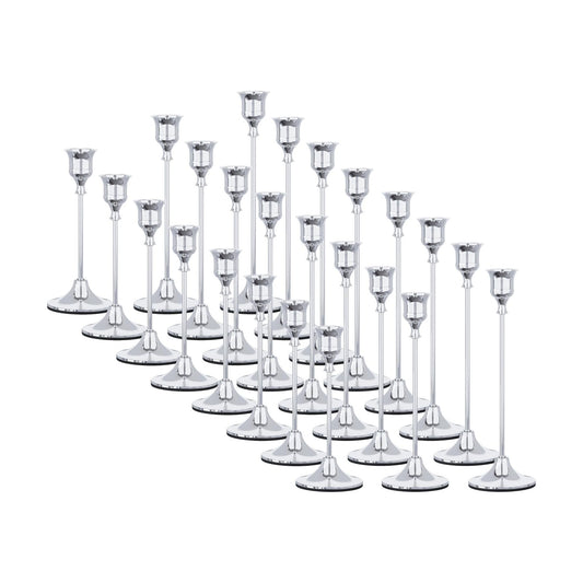 NLBTW 24 Pcs Silver Taper Candle Holder Bulks for Wedding Party Table Decor