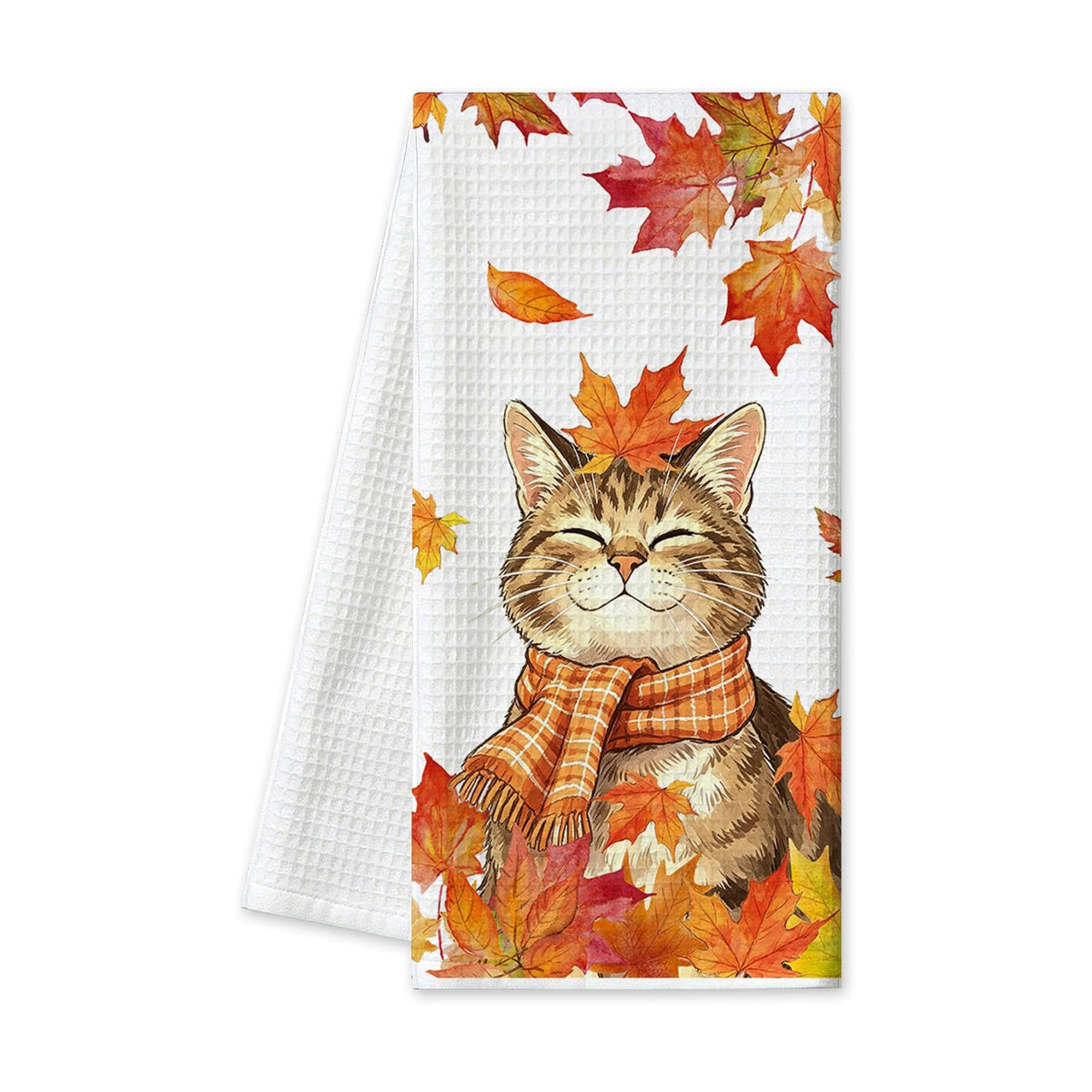 Fall Kitchen Towels, Cat Waffle Hand Towels 16x24 Inch 1-Pack