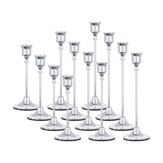 NLBTW 12 Pcs Silver Taper Candle Holder Bulks for Wedding Party Table Decor