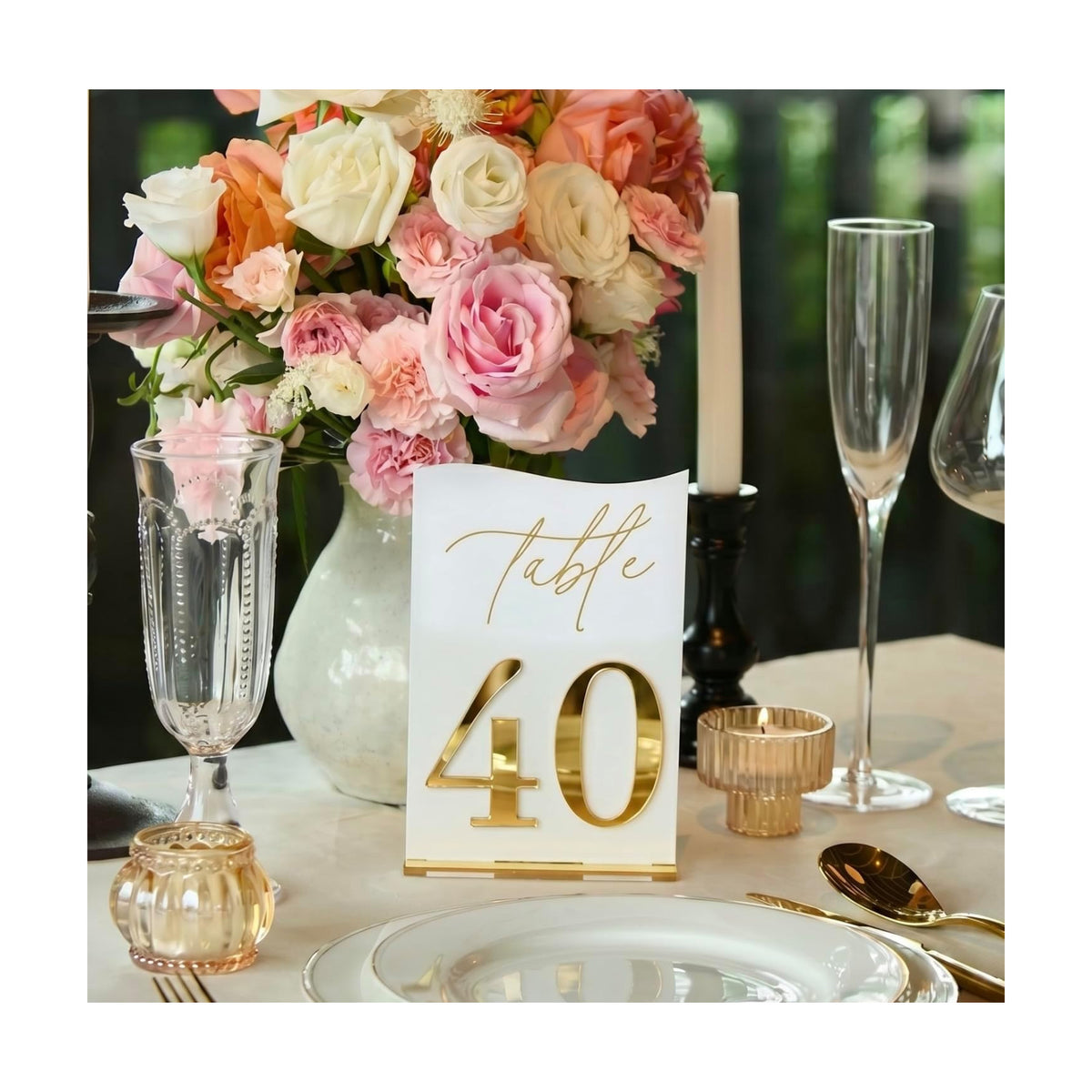Modern White Acrylic Wedding Table Numbers 21-40 Set with 3D Raised Effect, Self-Standing Modern Table Signs for