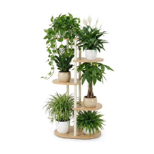 Tiered Plant Stand Indoor, Tall 5 Tier 6 Potted Wooden Plant Shelf for Multiple Flower Plants, Multi Corner Metal Plant