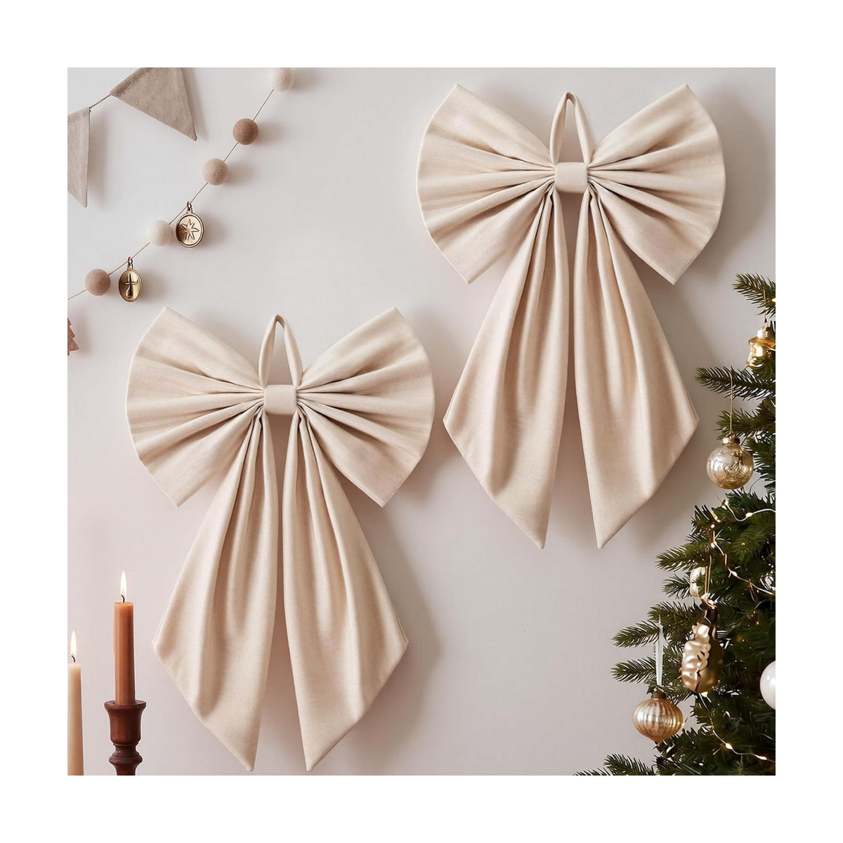 Suncalla 2 Pcs Ivory Christmas Neutral Wreath Bows 18'' x 12''