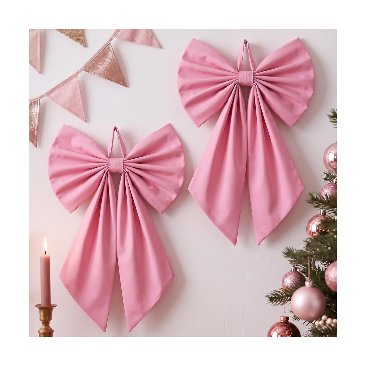 Suncalla 2 Pcs Pink Christmas Wreath Bows 18'' x 12''