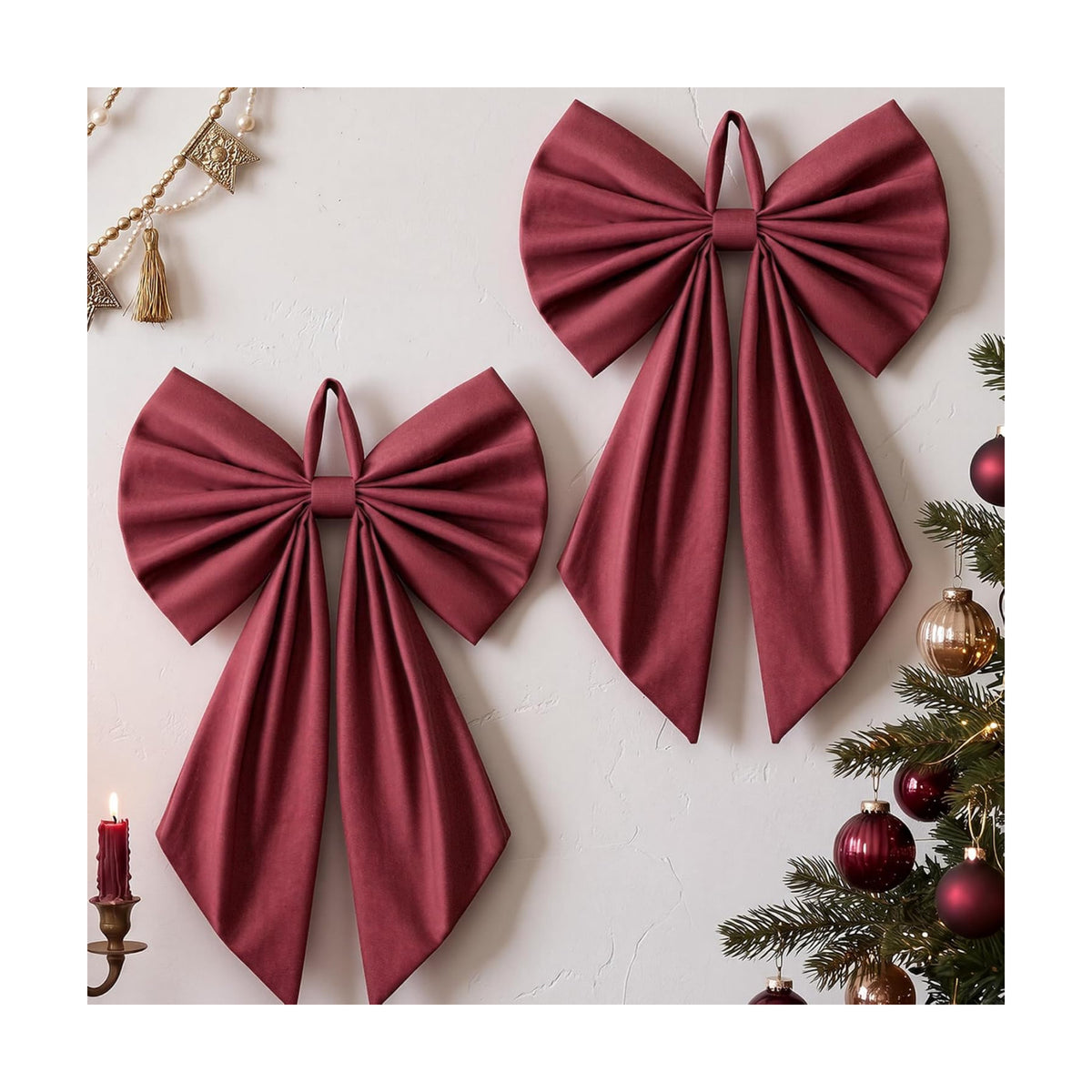 Suncalla 2 Pcs Burgundy Christmas Wreath Bows 18'' x 12''
