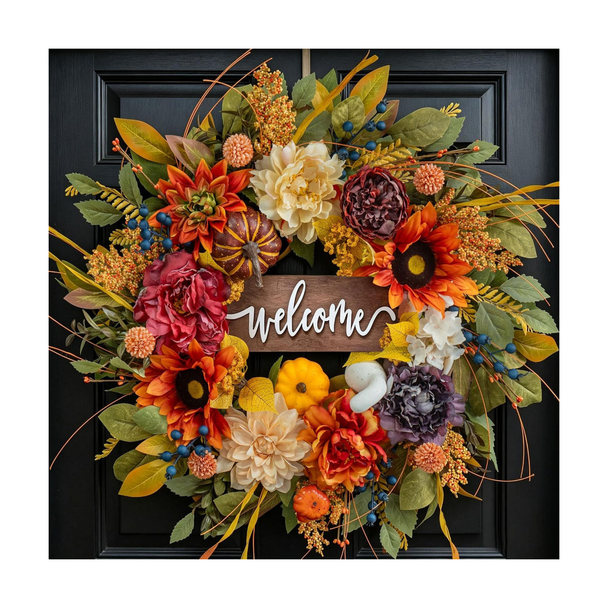 Artificial Harvest Fall Wreaths for Front Door 24 Inch Autumn Wreath