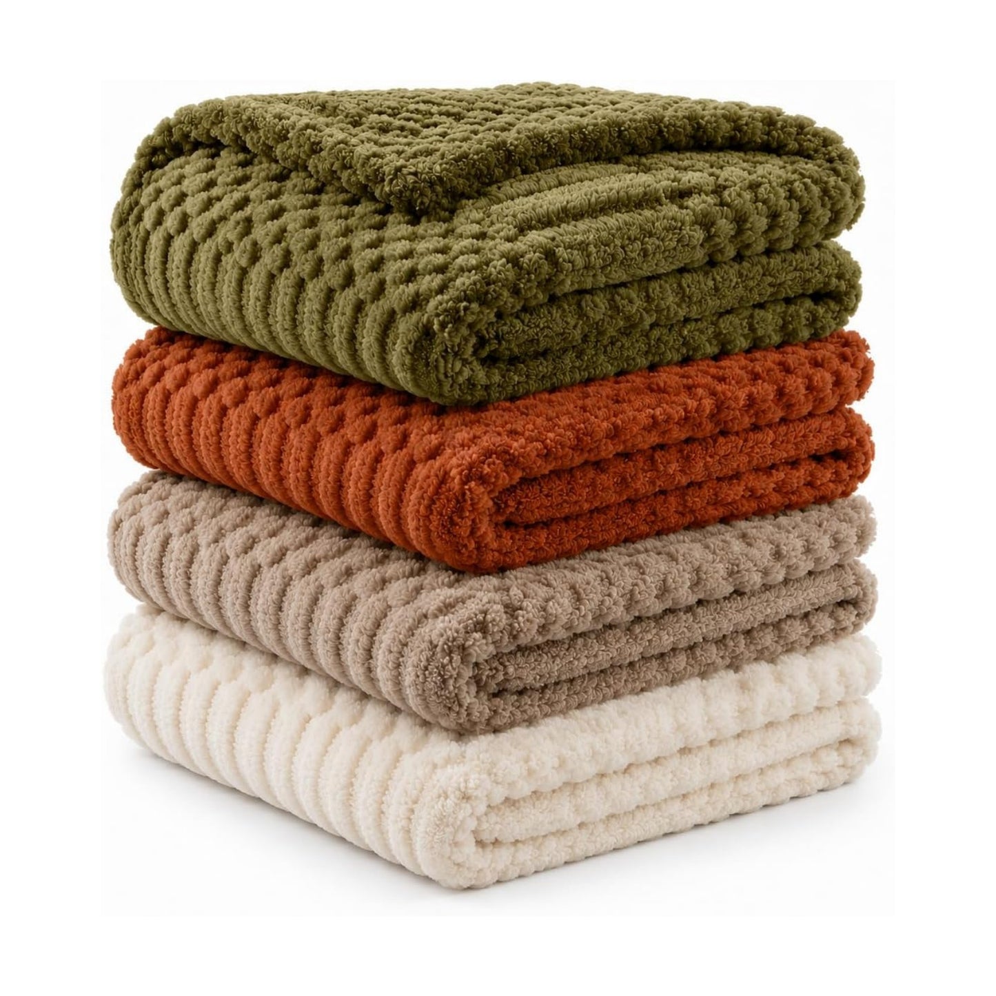 4 Pc Boho Throw Blanket - Soft & Fluffy Fleece, Neutral Tan Color, Cute & Aesthetic, Perfect for Sofa, Couch, Chair