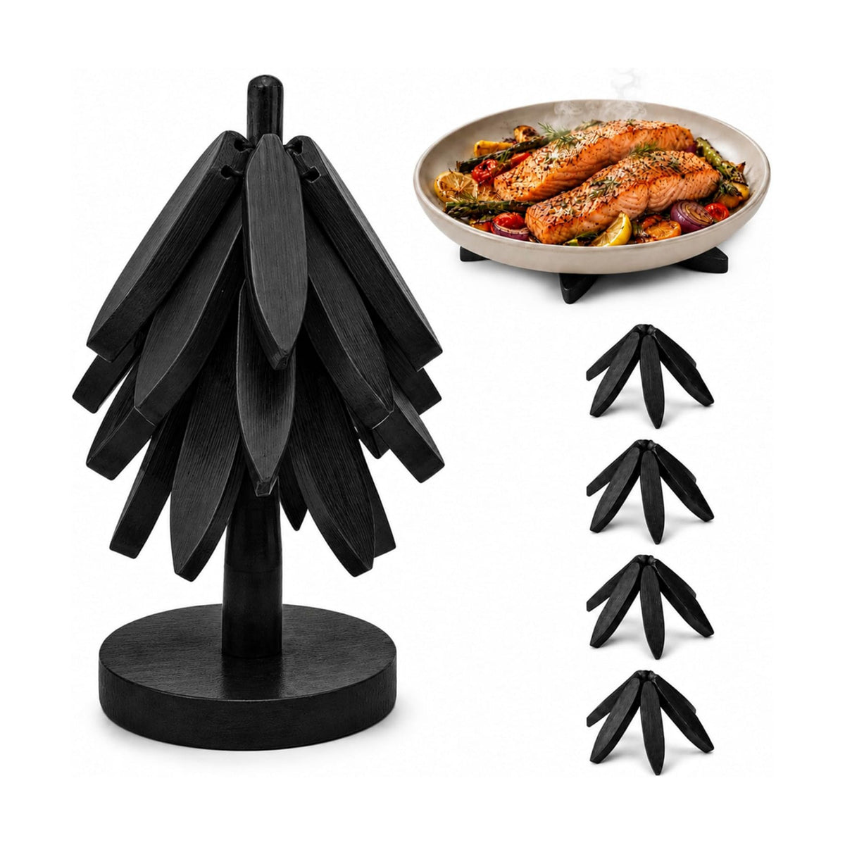 Tree Shaped Wooden Trivets for Hot Dishes, Pots & Pans - Hot Pads | Heat-resistant countertop protection, compact