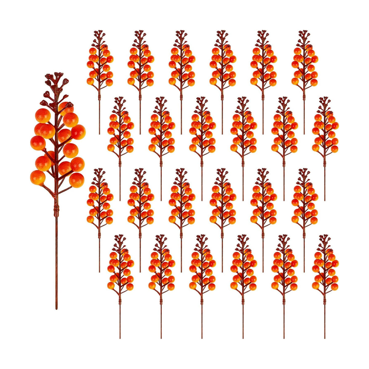 24 Pack Fall Berry Stems 7.5" Orange Berry Picks