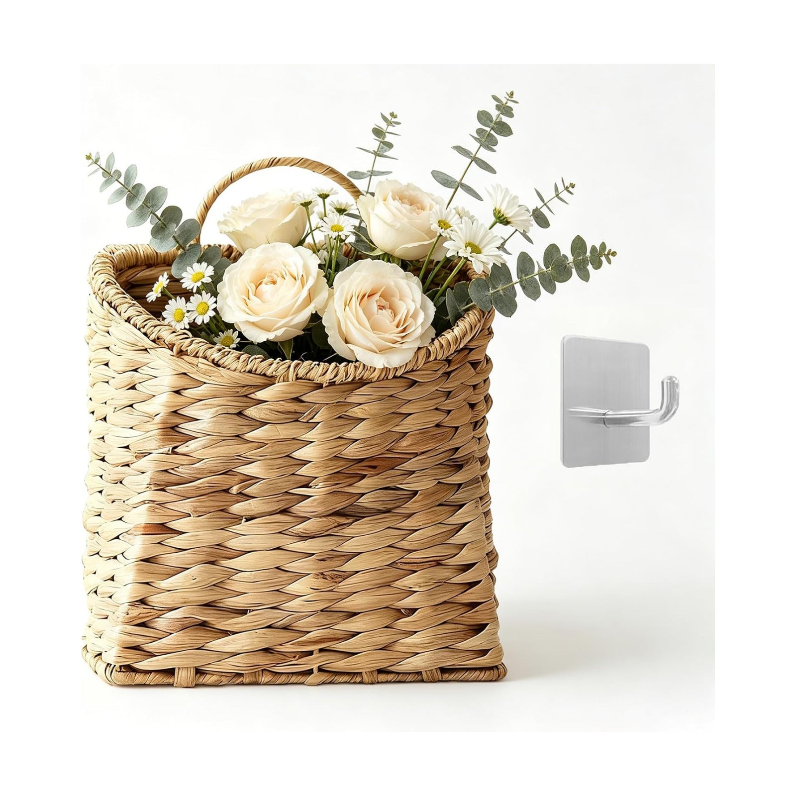 Woven Hanging Wall Baskets Water Hyacinth Hanging Wall Flower Basket Wicker Handmade Rattan Flower